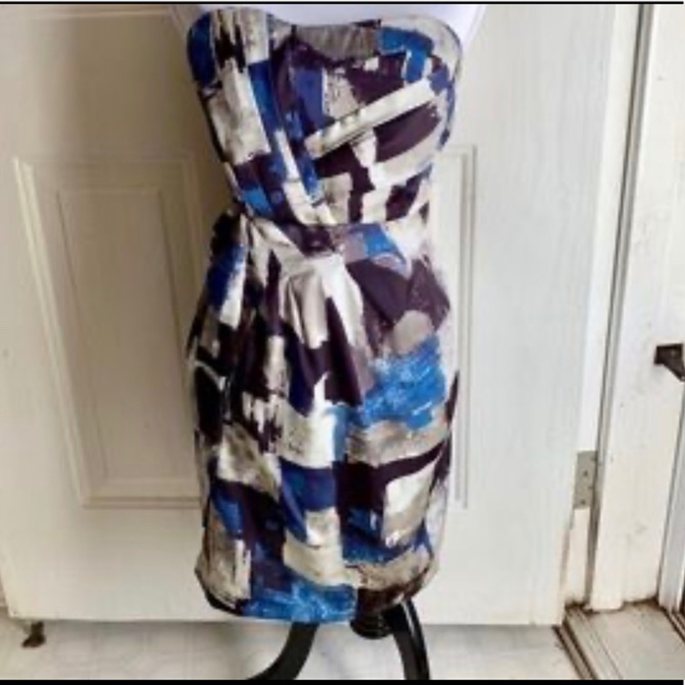 C Luce Grey, Blue & Purple Printed Stapless Dress